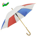 Guarda-chuva de 23 polegadas com moldura de madeira colorida de alta qualidade vermelho azul branco para exterior